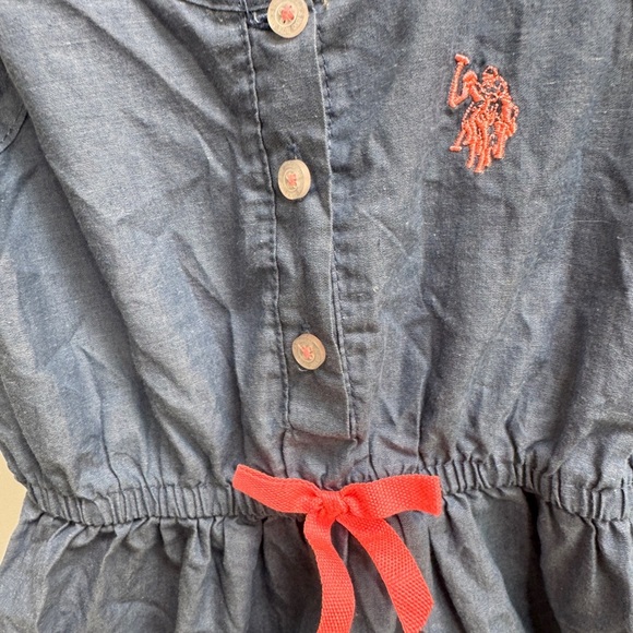 U.S. Polo Assn. 2T Girls Denim Blue Sleeveless Dress with Pink Bow - Picture 2 of 5